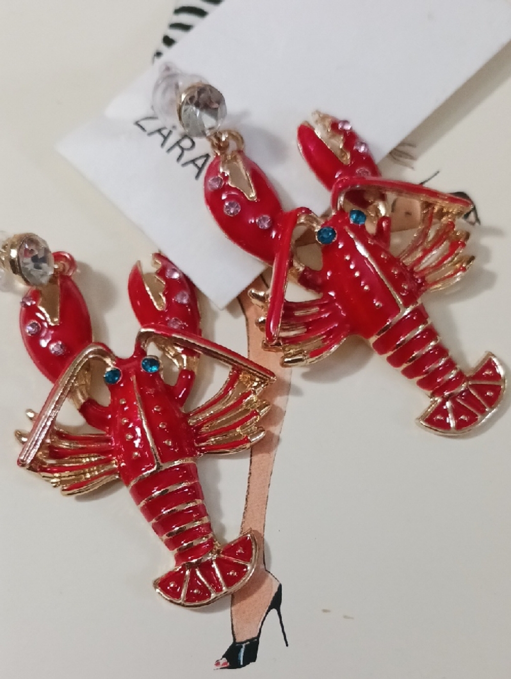Zara Red Lobster Drop Earrings with Gold Trim U.K. Studs